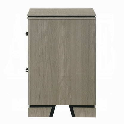 Anna Nightstand with 2 Drawers, Weathered Gray Wood, Black Metal Accents