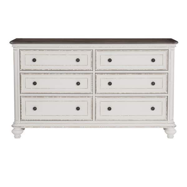Antique White and Brown Gray Finish1pc Dresser of 6x Drawers Black Knobs Traditional Design Bedroom Furniture