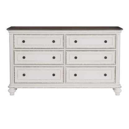 Antique White and Brown Gray Finish1pc Dresser of 6x Drawers Black Knobs Traditional Design Bedroom Furniture