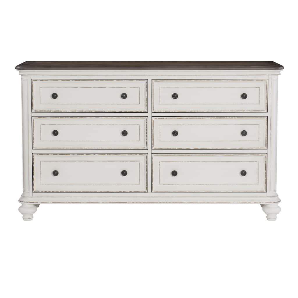 Antique White and Brown Gray Finish1pc Dresser of 6x Drawers Black Knobs Traditional Design Bedroom Furniture