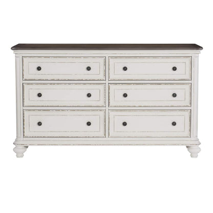 Antique White and Brown Gray Finish1pc Dresser of 6x Drawers Black Knobs Traditional Design Bedroom Furniture