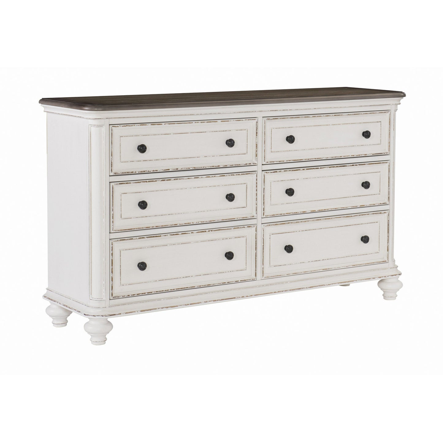 Antique White and Brown Gray Finish1pc Dresser of 6x Drawers Black Knobs Traditional Design Bedroom Furniture
