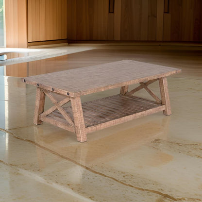 Anva Coffee Table, Light Brown Mahogany, Shelf, Rectangular 52 Inch