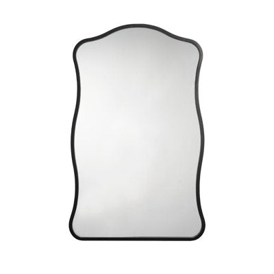 Ari Wall Mirror, 38 Inch, Black Metal Wavy Frame, Hand Forged Iron