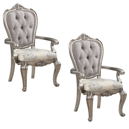 Aria 27 Inch Dining Armchair Set of 2, Plush Velvet, Antique Platinum Tone