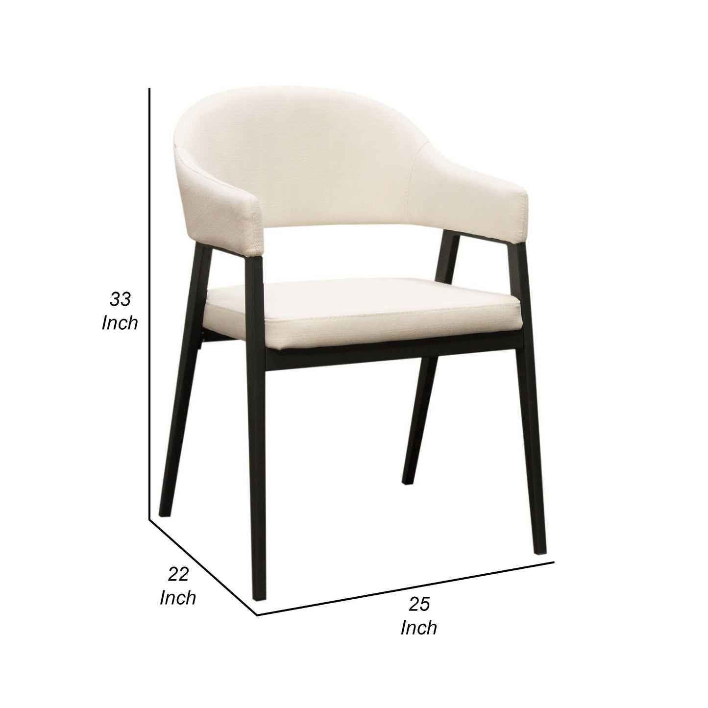Arie Counter Height Chair Set of 2, Cream White Polyester, Black Legs