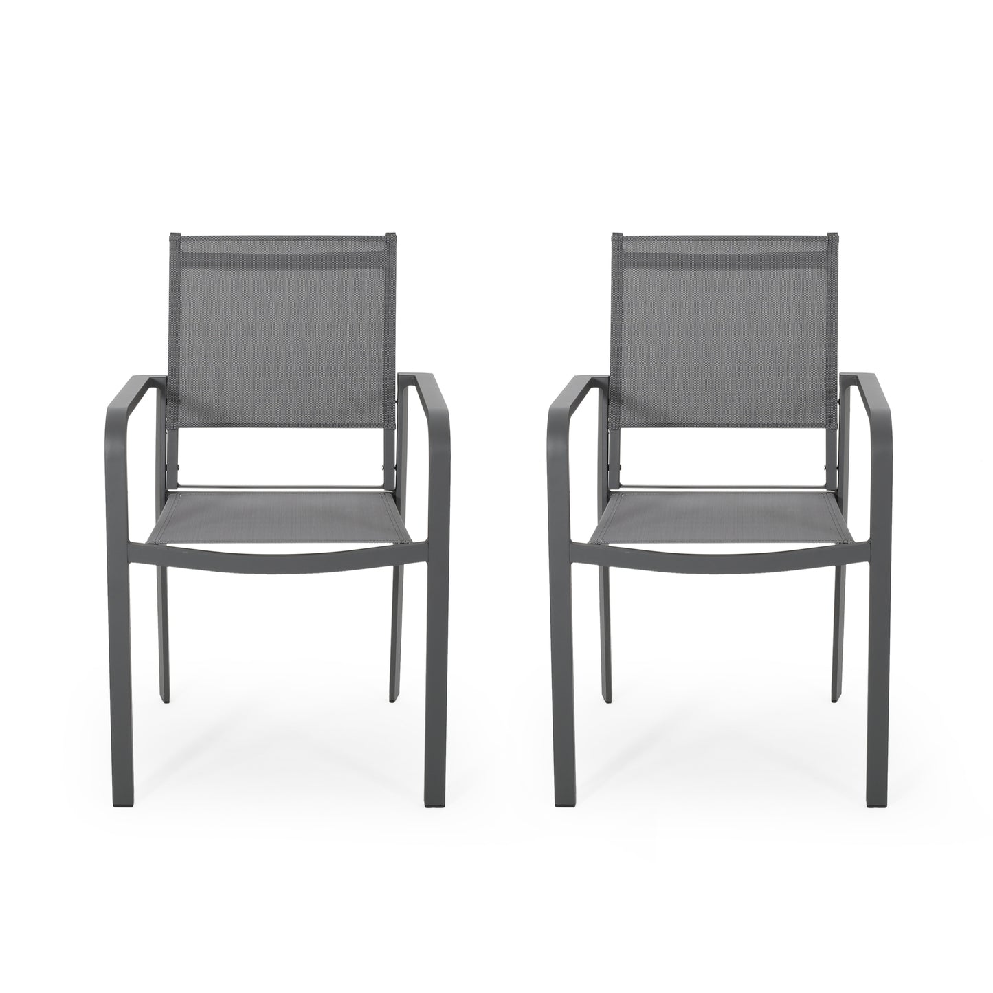 Arini Outdoor Dining Chair Set of 2, Dark Gray Metal Frame, Mesh Seat