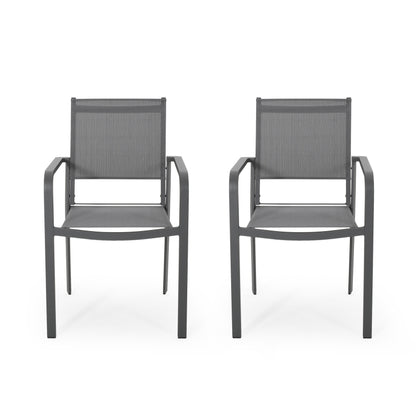 Arini Outdoor Dining Chair Set of 2, Dark Gray Metal Frame, Mesh Seat