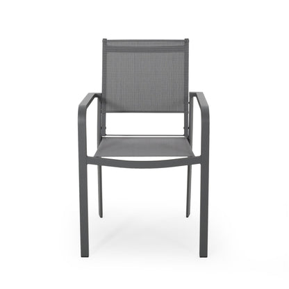 Arini Outdoor Dining Chair Set of 2, Dark Gray Metal Frame, Mesh Seat