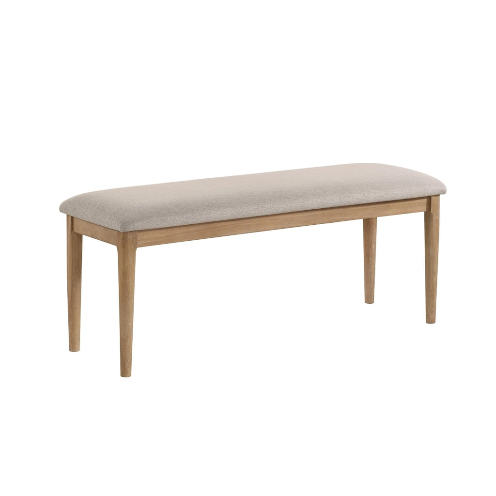 Aruk Dining Bench, 47 Inch Khaki Rectangular Fabric Seat, Brown Wood