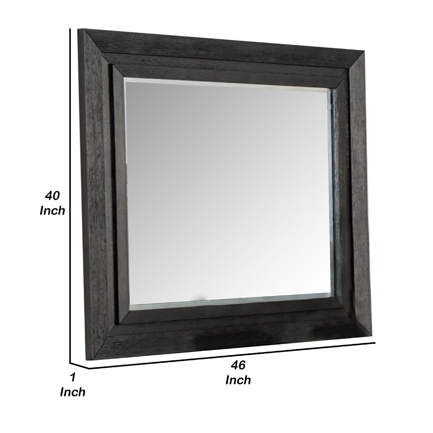 Ashen Dresser Mirror, Black Solid Wood, Rectangular Silhouette, 40x46