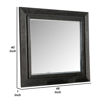 Ashen Dresser Mirror, Black Solid Wood, Rectangular Silhouette, 40x46