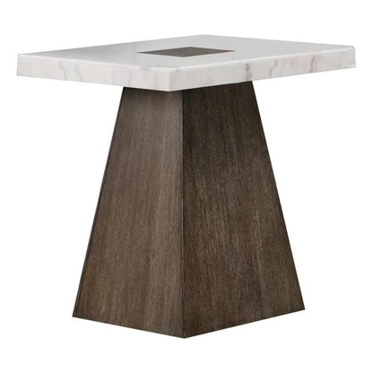 Asten Side End Table, 22 Inch, Square White Marble Top, Walnut Brown