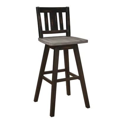 Ati 29 Inch Bar Height Stool Swivel Chairs Set of 2, Vertical Slat Back, Gray, Black