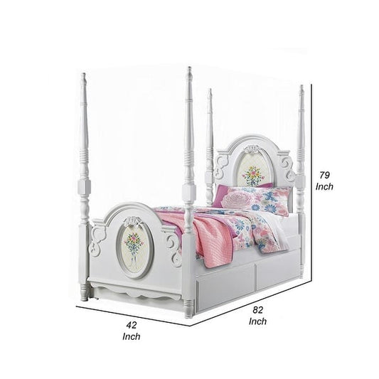 Auri Twin 4 Poster Princess Bed, Classic Arched Headboard, White Wood