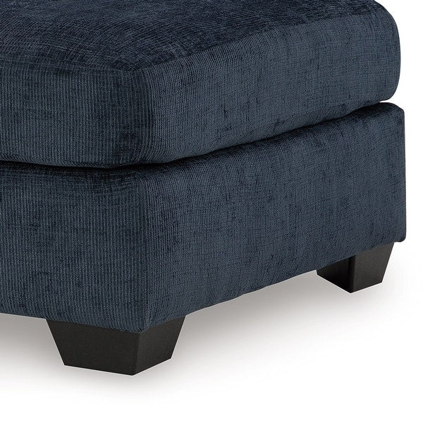 Avie Oversized Ottoman, Faux Wood Details, Navy Blue Polyester 38 Inch