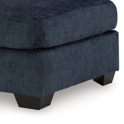 Avie Oversized Ottoman, Faux Wood Details, Navy Blue Polyester 38 Inch