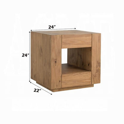 Ayma End Table, 1 Inner Shelf, Drawers, Brown Oak Wood Frame, 24 Inch
