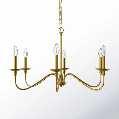 30-inch Traditional 6-Light Dimmable Chandelier in Brass Finish