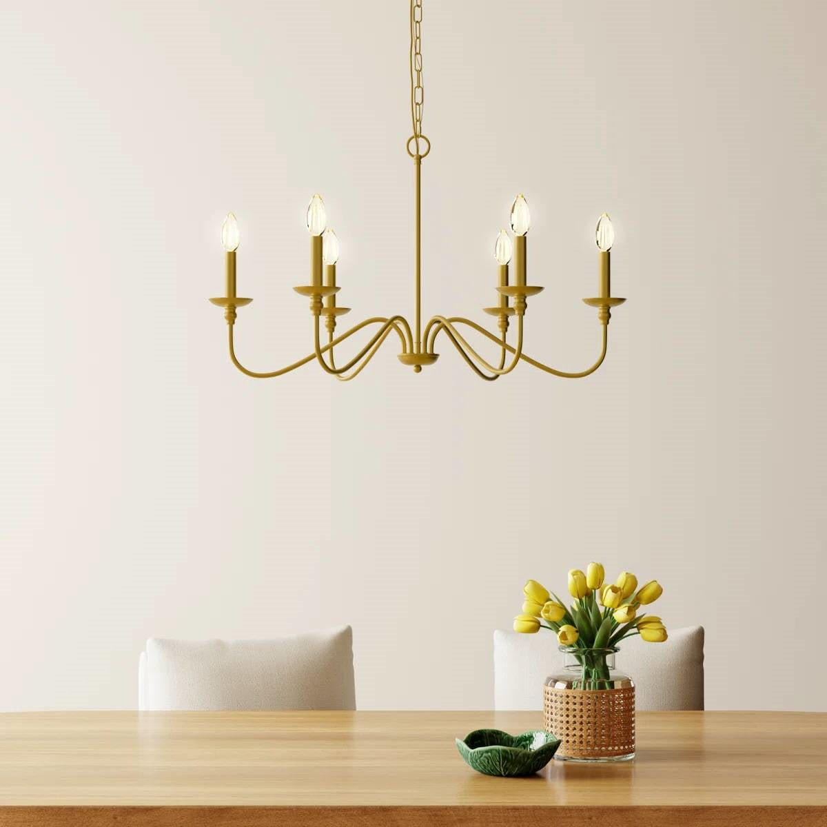 30-inch Traditional 6-Light Dimmable Chandelier in Brass Finish