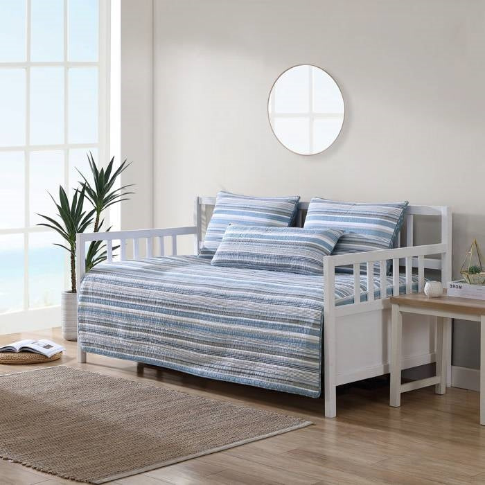 100-Percent Cotton Blue White Grey Nautical Stripes 4 Piece Daybed Cover Set — Chic Home-Decor