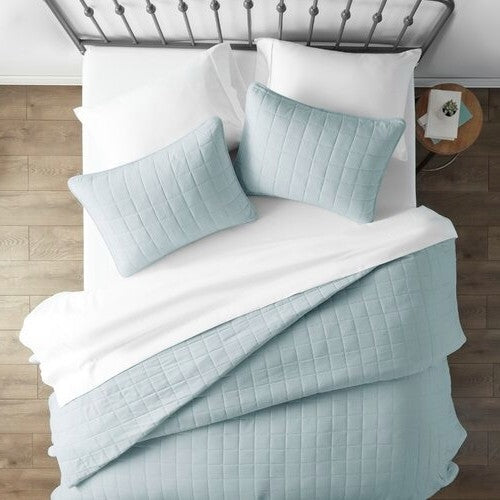 2 Piece Microfiber Farmhouse Coverlet Bedspread Set Light Blue, Twin/Twin XL — Chic Home-Decor