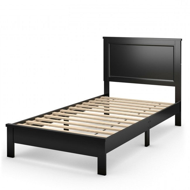 Twin Size Modern College Dorm Wooden Platform Bed in Black — Chic Home-Decor