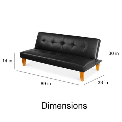 Convertible Faux Leather Tufted Lounge Futon Sofa Bed Adjustable Back in Black