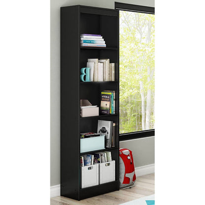 Modern 71-inch Tall Skinny 5-Shelf Bookcase in Black Wood Finish