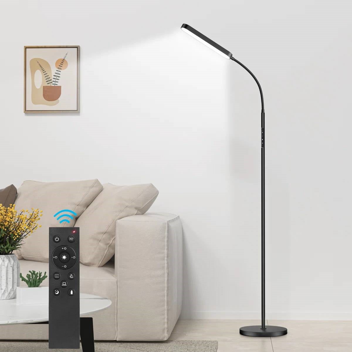 Black Modern 68-inch LED Dimmable Floor Lamp with Remote - Accent/Reading Light