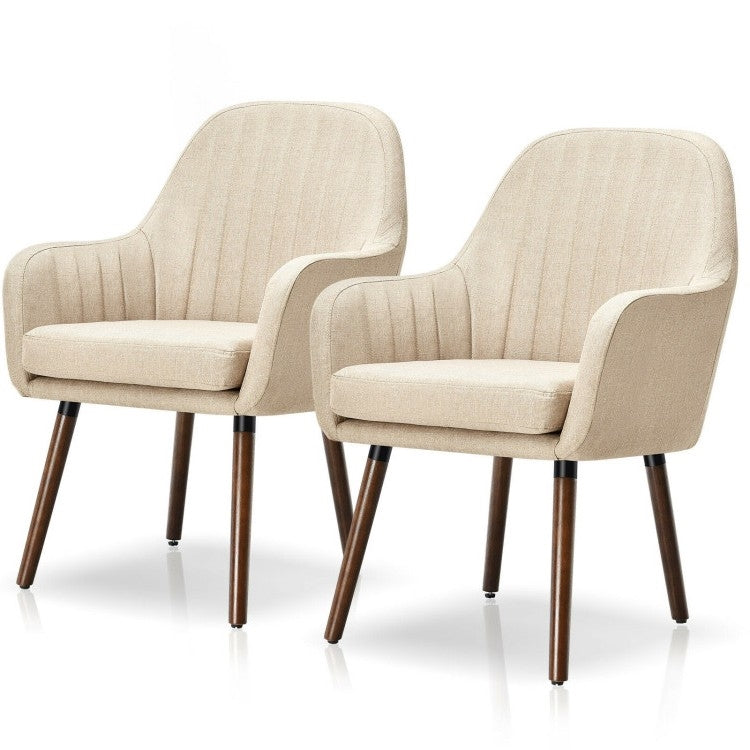 Set of 2 Retro Off-White Linen Upholstered Accent Chair with Stylish Wood Legs — Chic Home-Decor