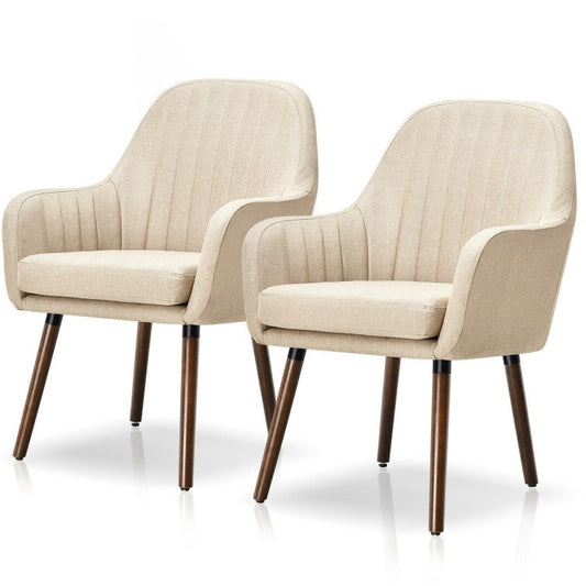 Set of 2 Retro Off-White Linen Upholstered Accent Chair with Stylish Wood Legs — Chic Home-Decor