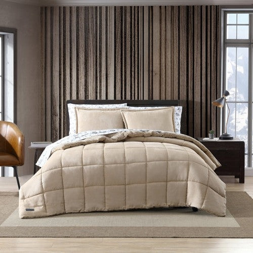 King Plush Sherpa Reversible Micro Suede Comforter Set in Beige — Chic Home-Decor