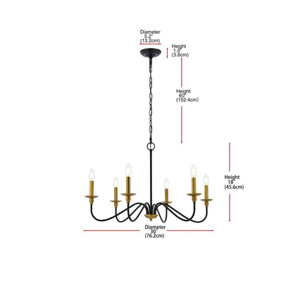 30-inch Traditional Dimmable 6-Light Chandelier in Black/Brass Finish