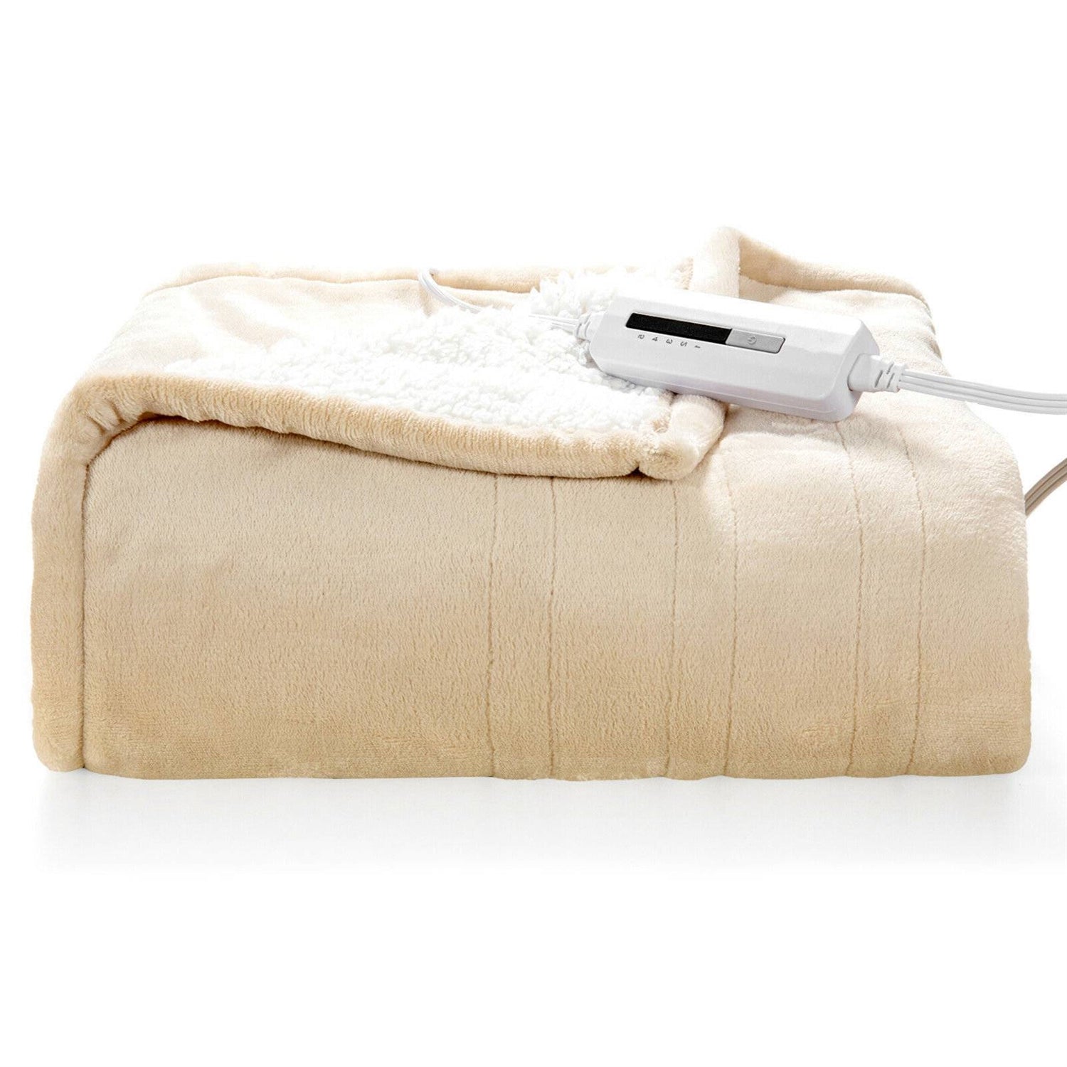 Heated Electric Sherpa Throw Blanket in Beige/White — Chic Home-Decor