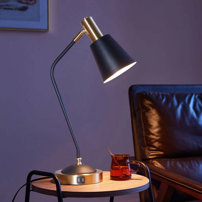 Black/Gold Mid-Century Modern Gooseneck Dimmable Touch Control USB Table Lamp