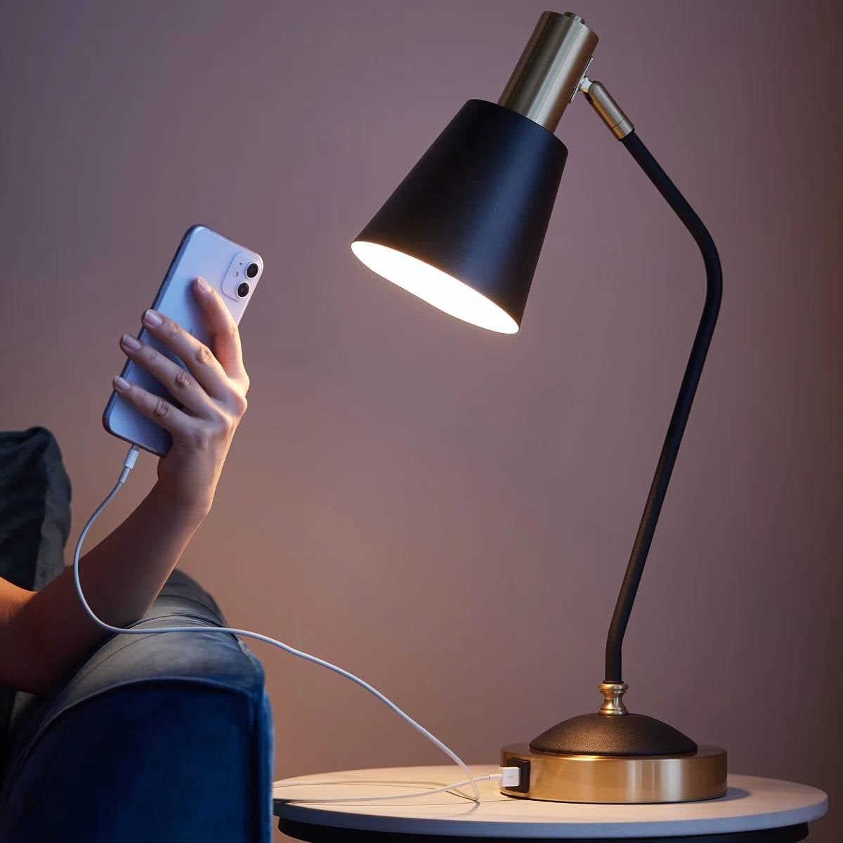 Black/Gold Mid-Century Modern Gooseneck Dimmable Touch Control USB Table Lamp