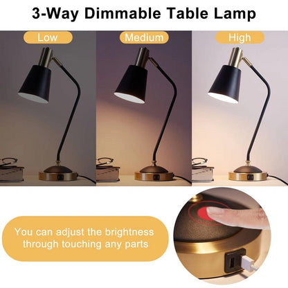 Black/Gold Mid-Century Modern Gooseneck Dimmable Touch Control USB Table Lamp