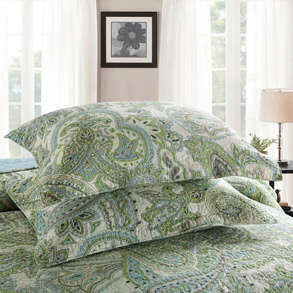 Queen 3-Piece 100-Percent Cotton Bedspread Quilt Set with Green Paisley Pattern