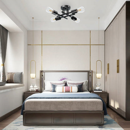 Modern 4-Light Flush Mount Sputnik Ceiling Light Fixture in Black Finish