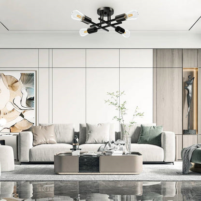 Modern 4-Light Flush Mount Sputnik Ceiling Light Fixture in Black Finish