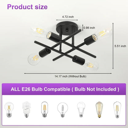 Modern 4-Light Flush Mount Sputnik Ceiling Light Fixture in Black Finish