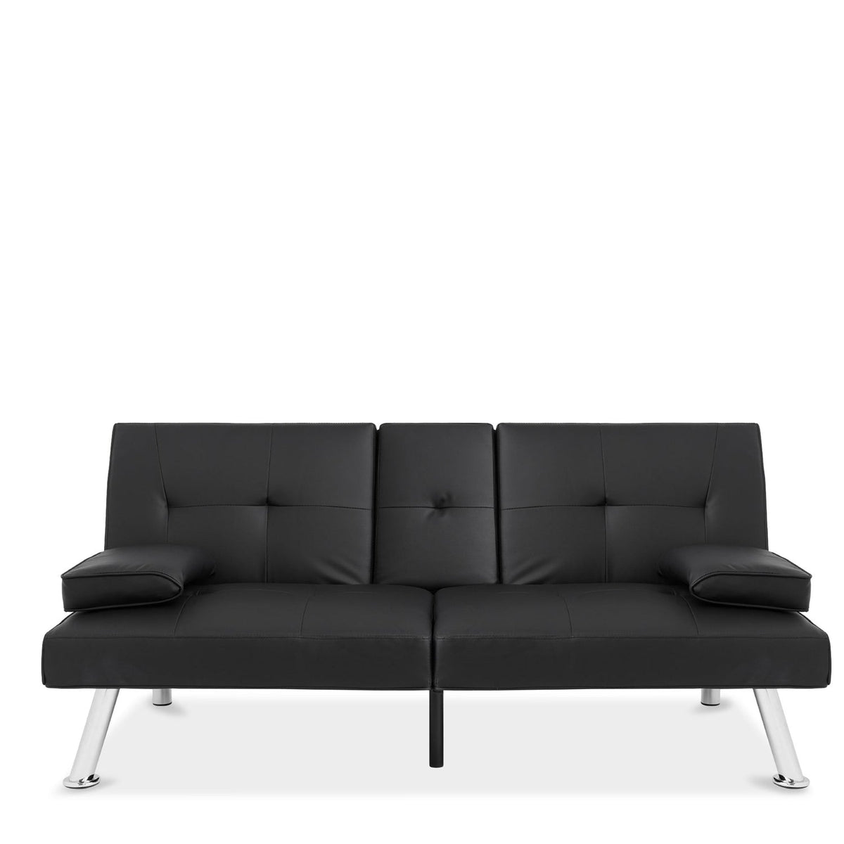 Faux Leather Convertible Sofa Futon with 2 Cup Holders
