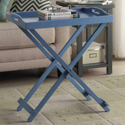 Folding TV Tray Bedside Table Wood Finish – Blue