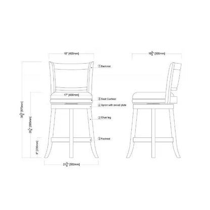 Counter Height Barstool in Cherry Wood Finish with Black Padded Swivel Seat