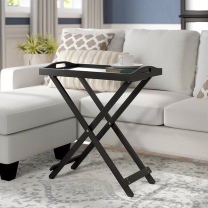 Folding TV Tray Bedside Table Wood Finish – Black
