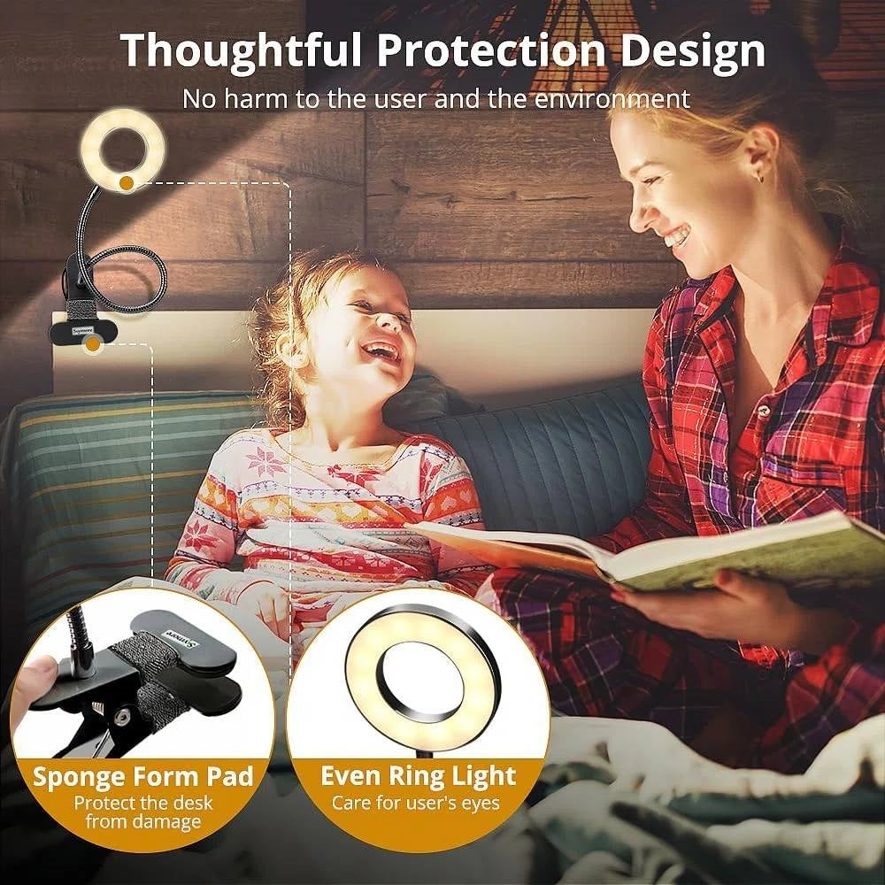 Clip-On Gooseneck Desk Lamp with LED Ring Light in Black