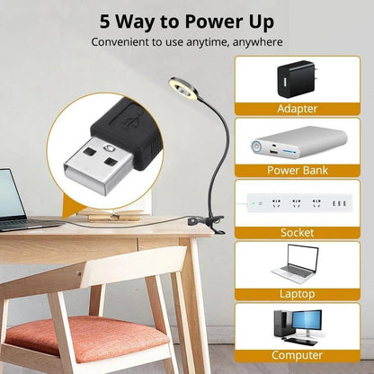 Clip-On Gooseneck Desk Lamp with LED Ring Light in Black