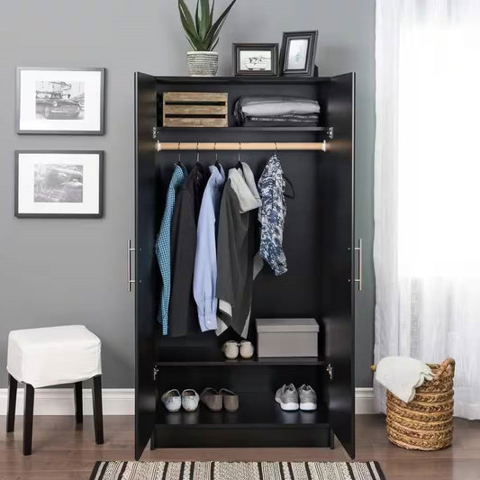 Black Freestanding Bedroom Cabinet Armoire Wardrobe Closet with Hanging Rail — Chic Home-Decor