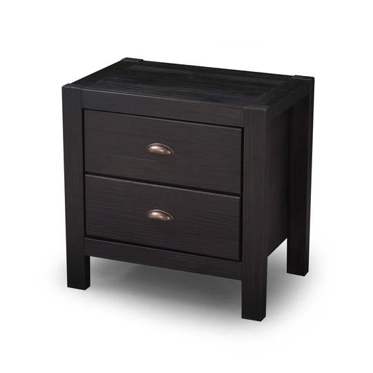 Farmhouse Style Solid Pine Wood 2-Drawer Nightstand Bedside Table in Black — Chic Home-Decor